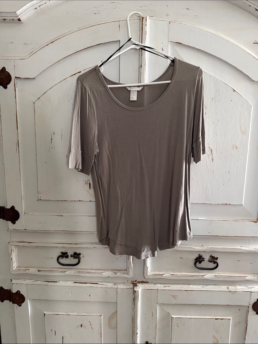 H&M Taupe Scoop Neck Short Sleeve Top